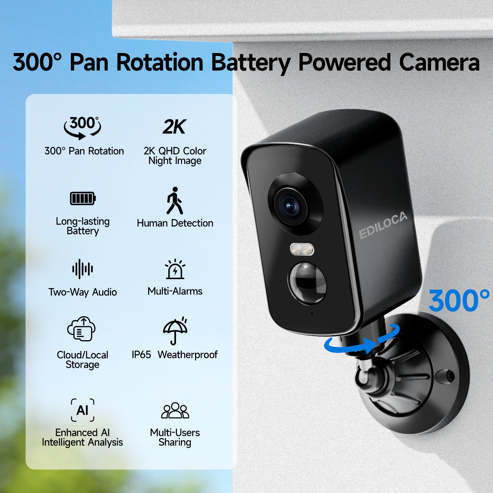 EDILOCA Battery Powered WiFi Camera